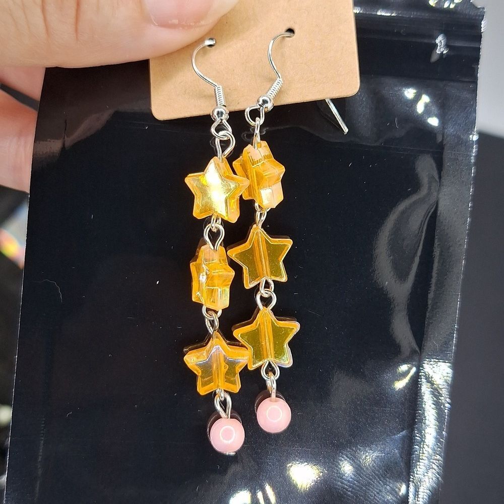 Orange iridescent star earrings drop style acrylic jewelry